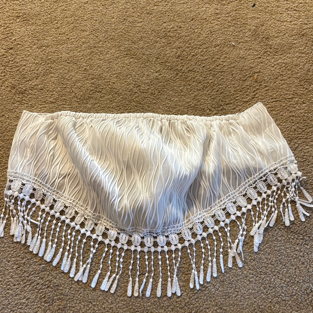 SHEIN Curve Ivory Textured Strapless Top